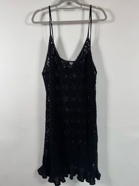 Aerie Black Crochet Sleeves Dress Size XXL Ruffle Hem Cover-up Boho Swim Pool